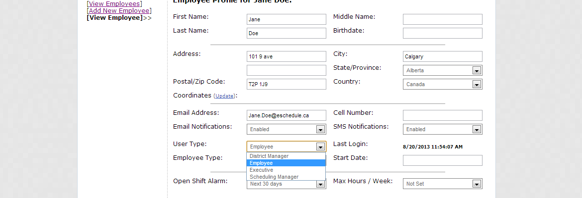 What can different User Types do in eSchedule?